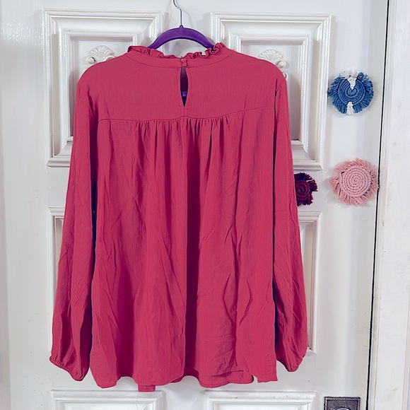 Sweet Bohemian Torrid Floral Embroidery Long-Sleeved Breezy Ruffled Neck Blouse - Picture 2 of 16